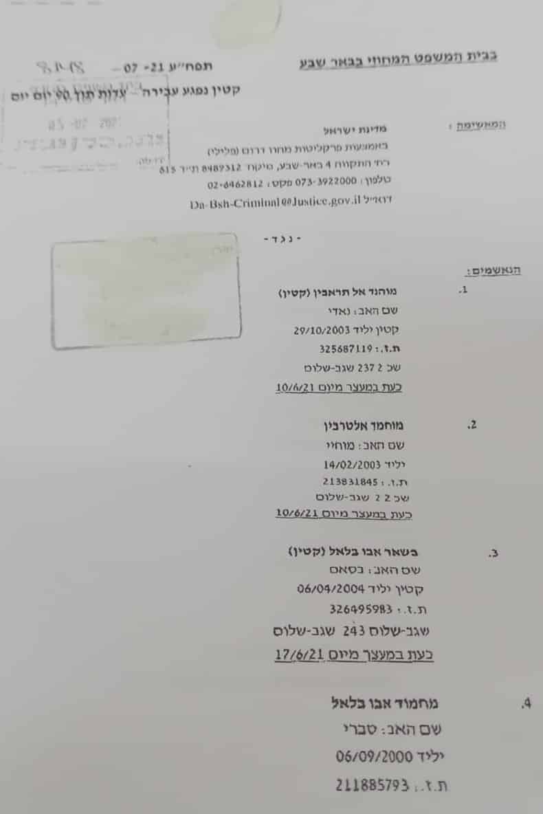 כתב אישום סודי בעילת בת 13 בדואית תפח 8148-06-21