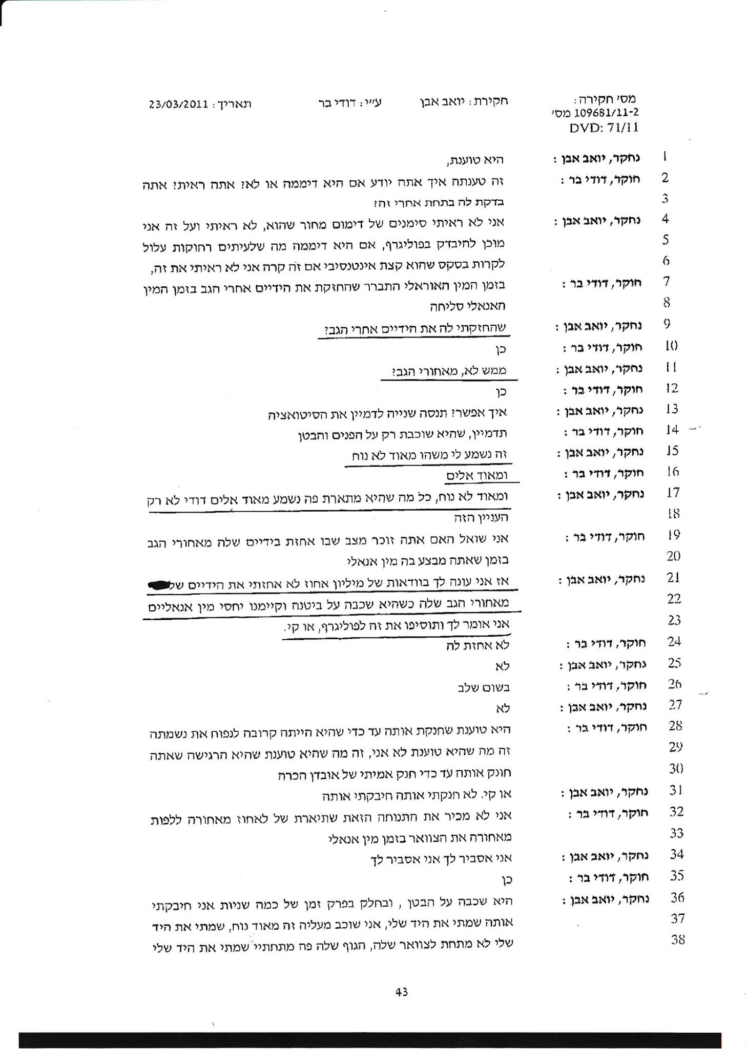 החוקר דודי בר מטיח ביואב אבן שהוא חנק את פרי פתאל בזמן שחדר בתחת שלה והיא דיממה