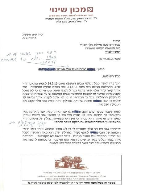 דניאל גוטליב דוח מכון שינוי על אלון וולף 1