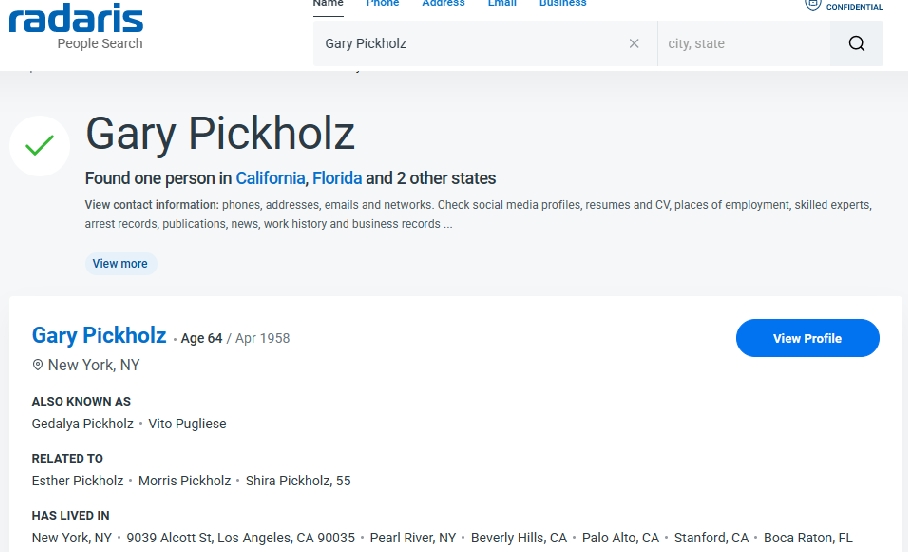 Radaris Gary Pickholz is Vito Pugliese