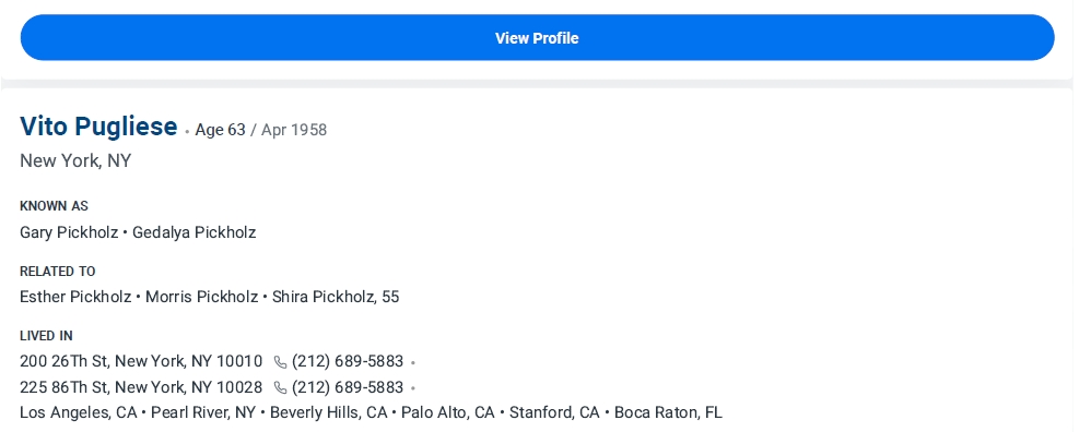 Radaris Profile Vito Pugliese is Gary Pickholz