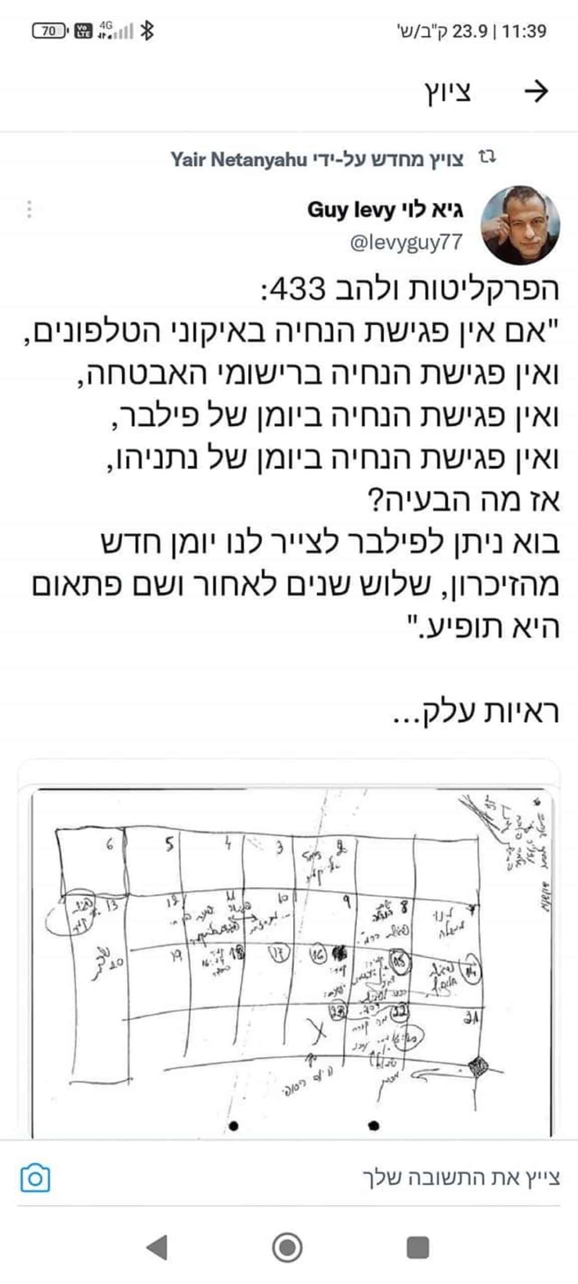 השרטוט שחורטט בחקירות עם פילבר לשמש תחליף ליומן שאין בו פגישה עם ביבי