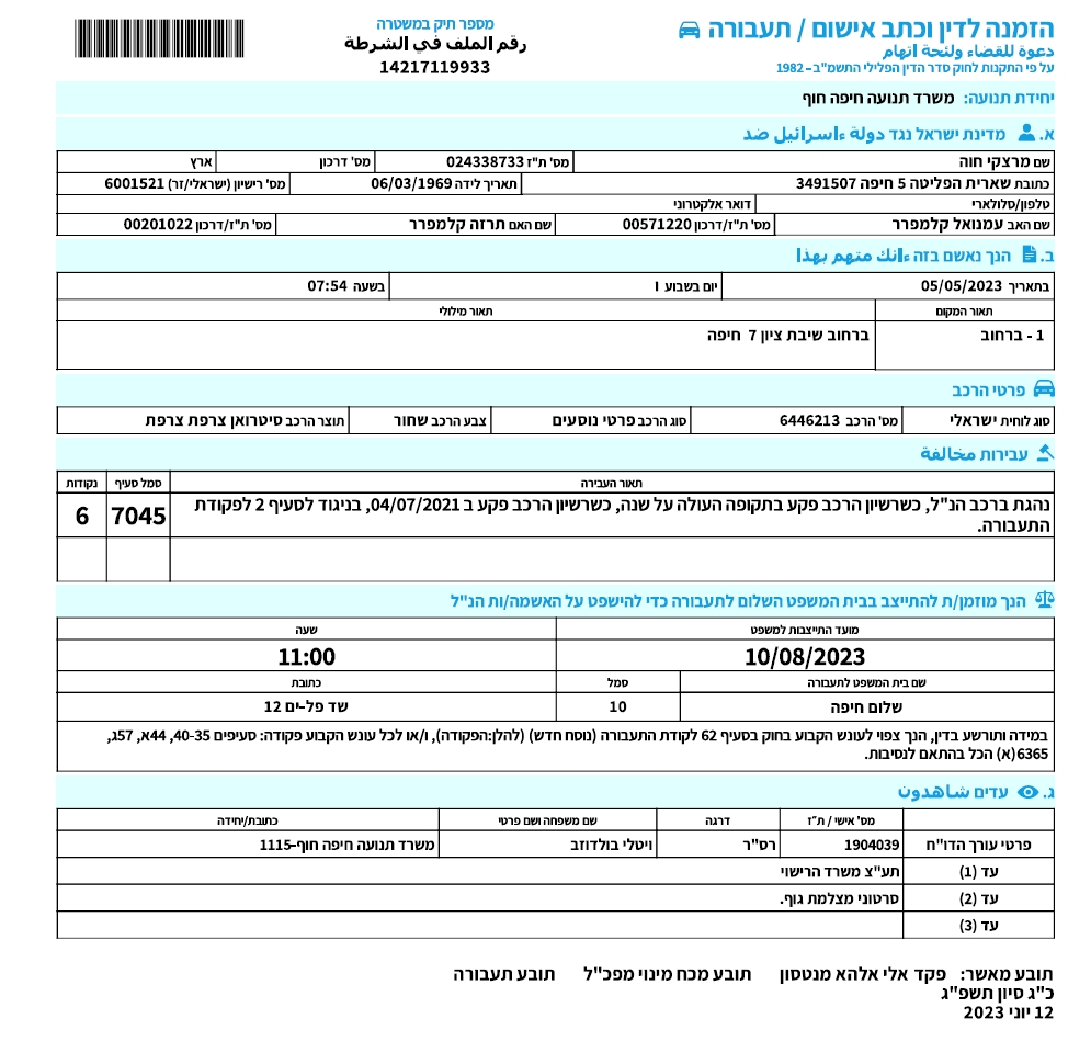 כתב אישום עבירת תעבורה נגד השופטת חוה מרצקי נהגה עם רישיון שנתיים לא בתוקף