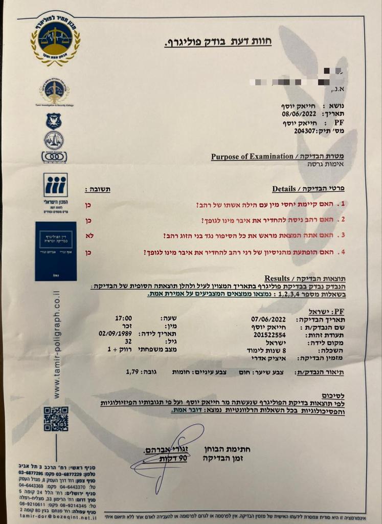 דוח פוליגרף יוסי חאייק זיין את הילה רהב ורני רהב ניסה לחדור בו בתחת