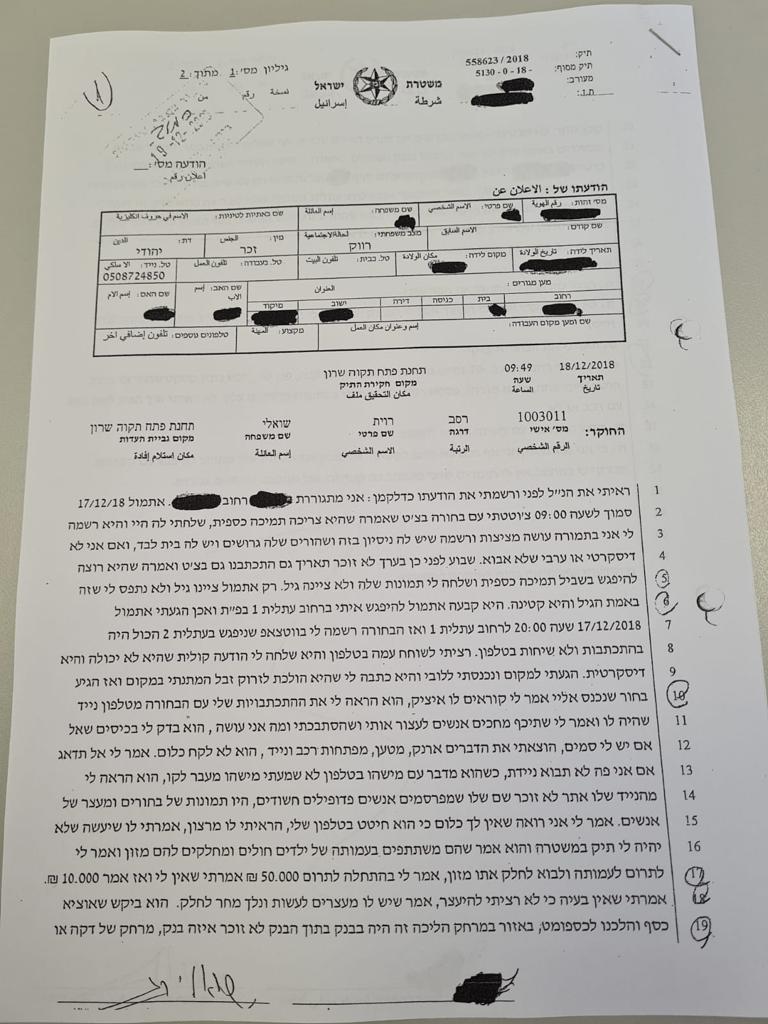 פרשת הפדופילים פלא 558623-18 בעל טלפון 050-8724850 חקירה עי רוית שואלי