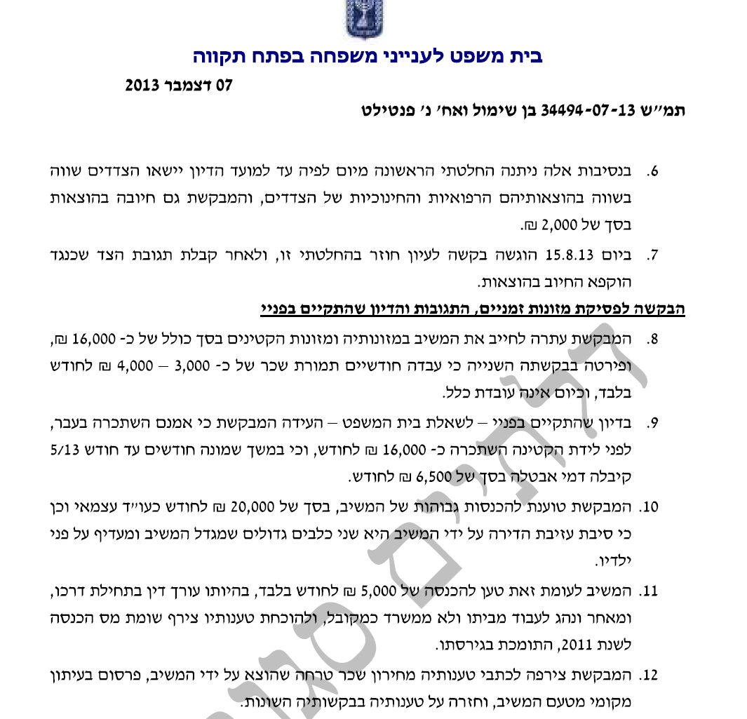 דיון אצל רבקה מקייס אילנית שיר מרוויחה 16000 שח ואורי פנטילט 5000 שח